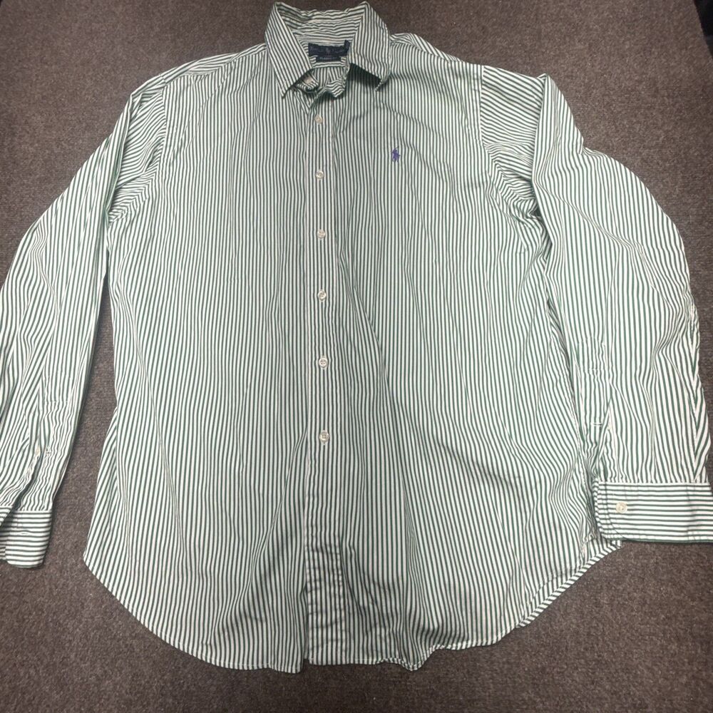 Mens Ralph Lauren Green White Stripe Classic Long Sleeve Button Shirt SZ XL